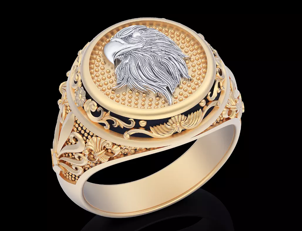 Man ring eagle head gold silver jewelry printable 3D model 3D print model