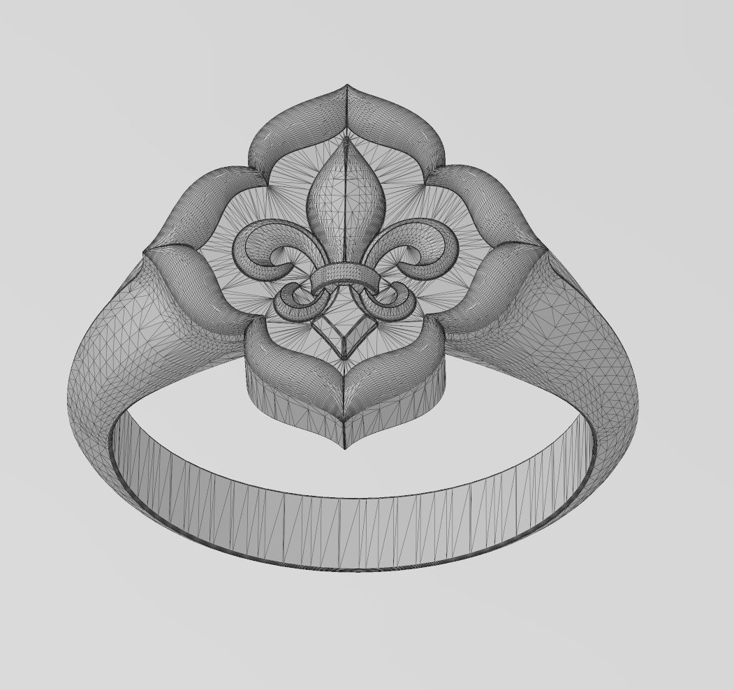 Lily ornament window signet ring Us sizes 7 8 9 3D print model_14