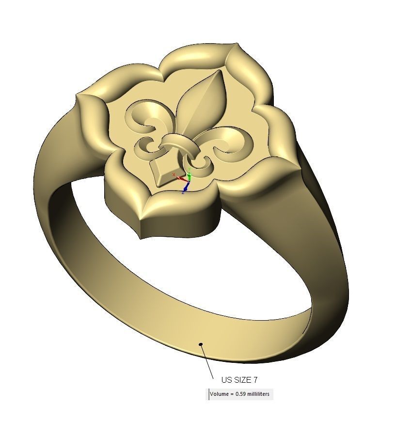 Lily ornament window signet ring Us sizes 7 8 9 3D print model_9