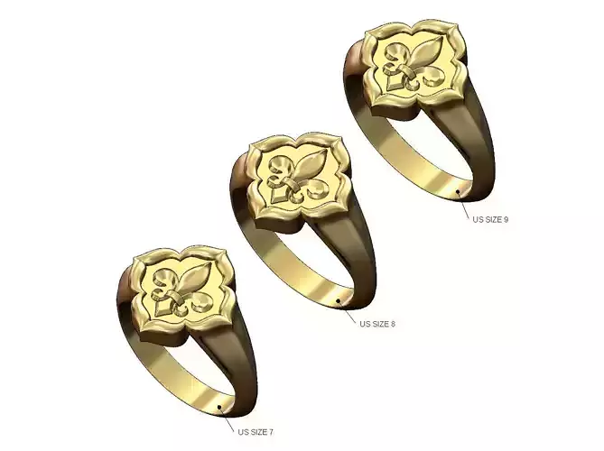 Lily ornament window signet ring Us sizes 7 8 9 3D print model