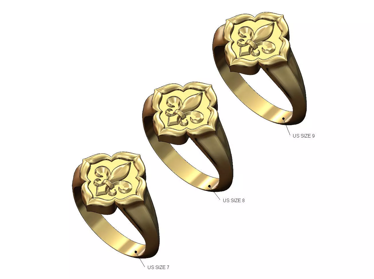 Lily ornament window signet ring Us sizes 7 8 9 3D print model_0