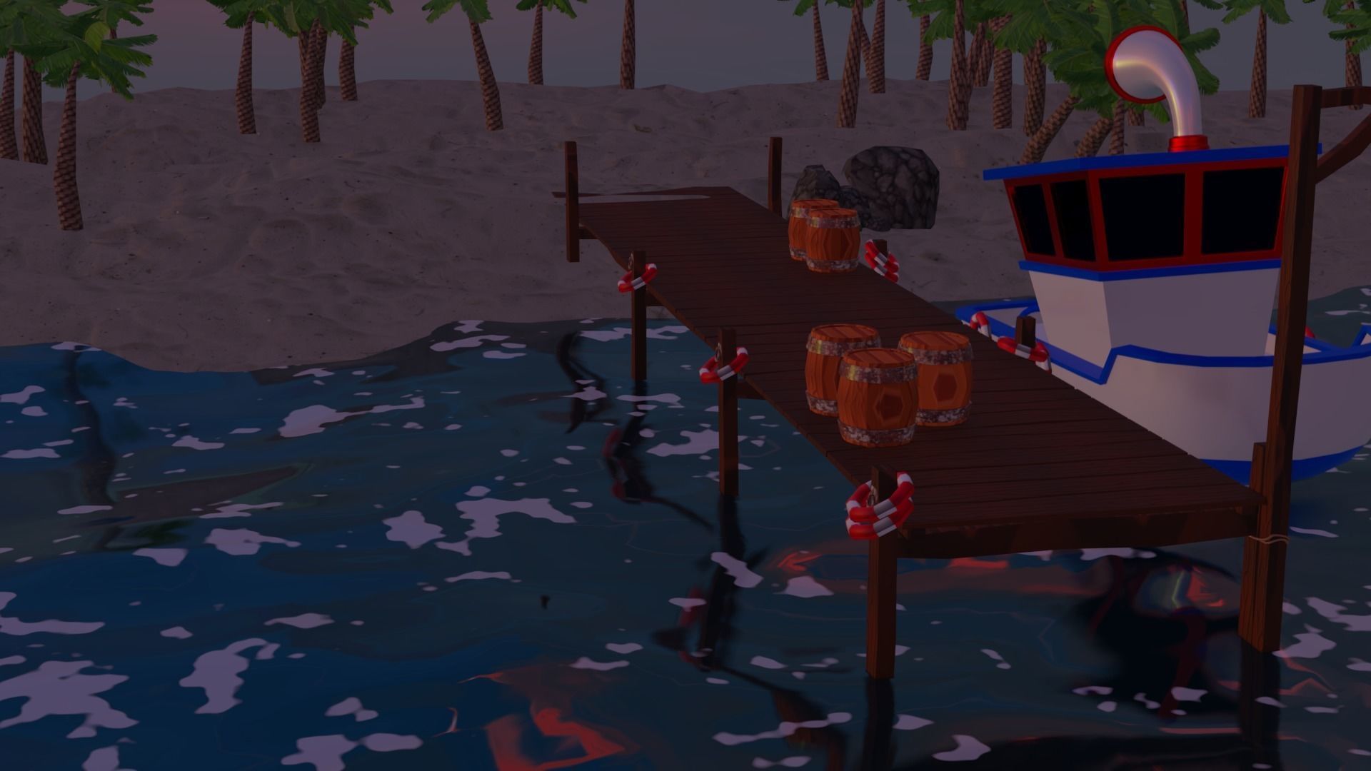 Cartoon beach Low-poly 3D model 3D model_2