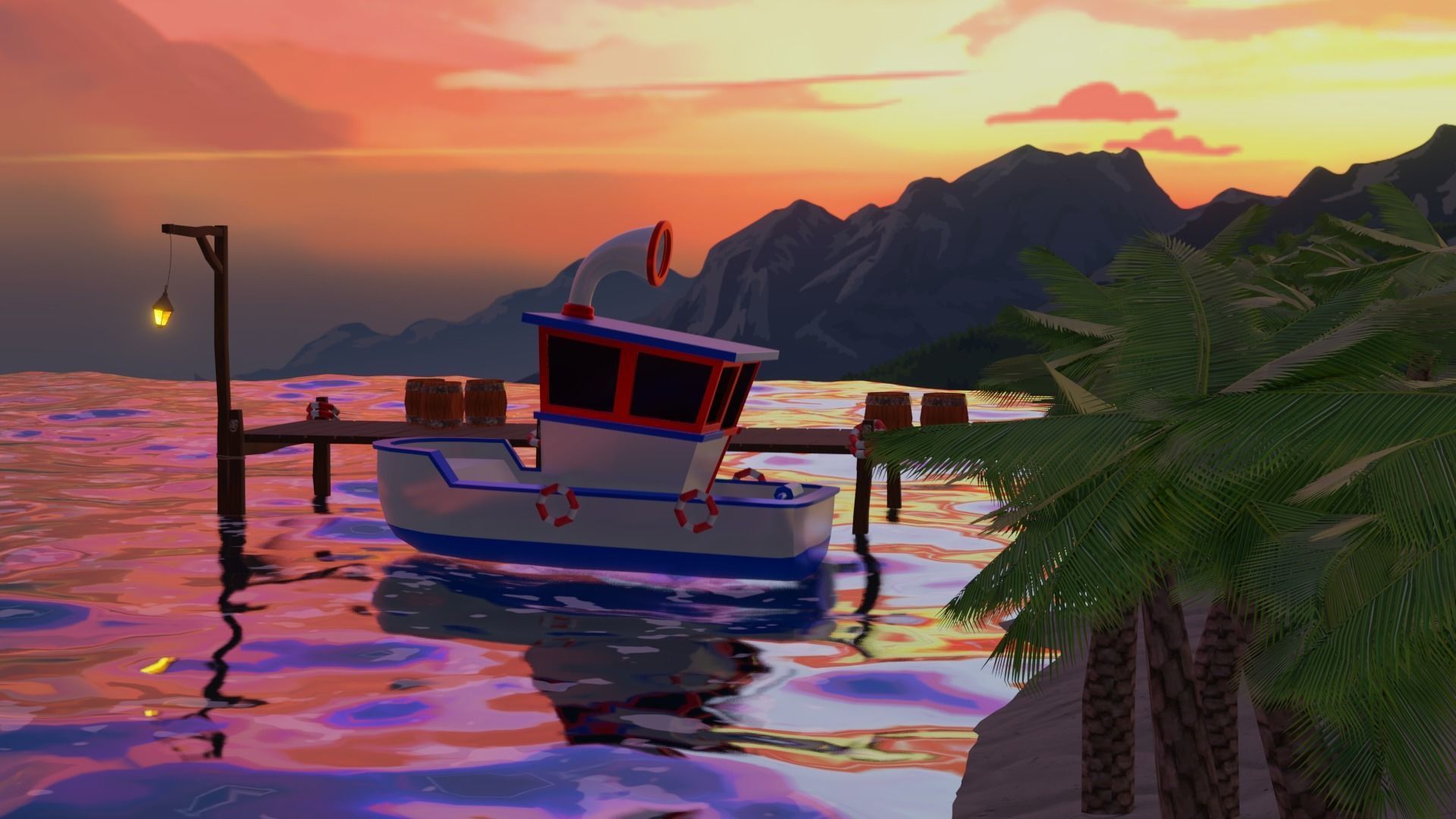 Cartoon beach Low-poly 3D model 3D model_6