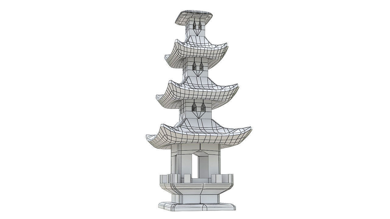 Garden stone pagoda lantern 3D model_5