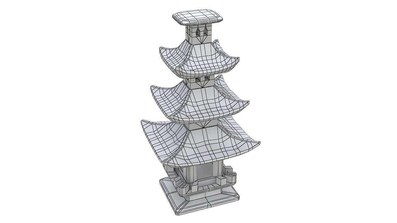 Garden stone pagoda lantern 3D model_4