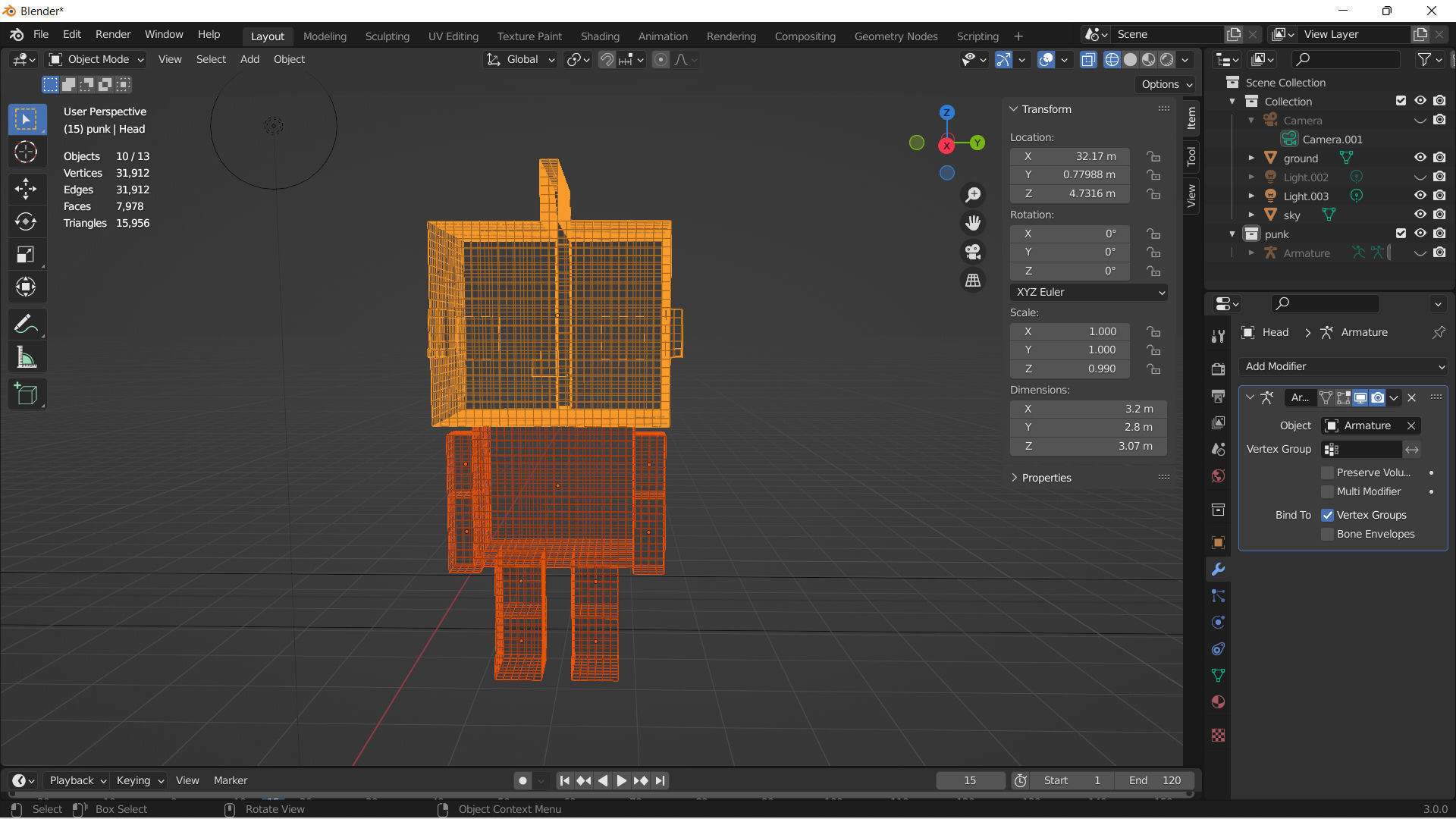 Rigged Voxel Punk Male 3D model_7