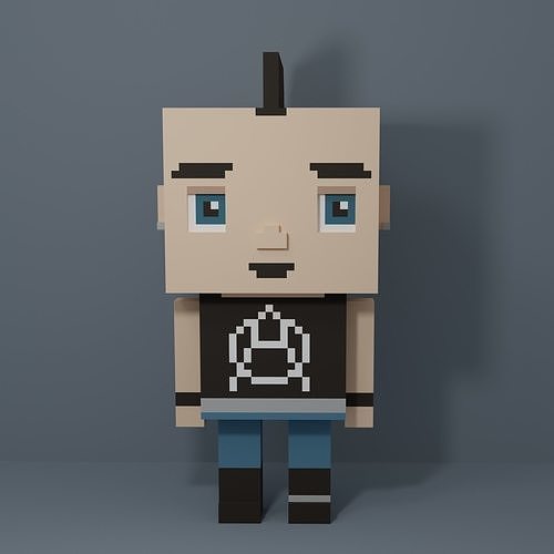 Rigged Voxel Punk Male 3D model