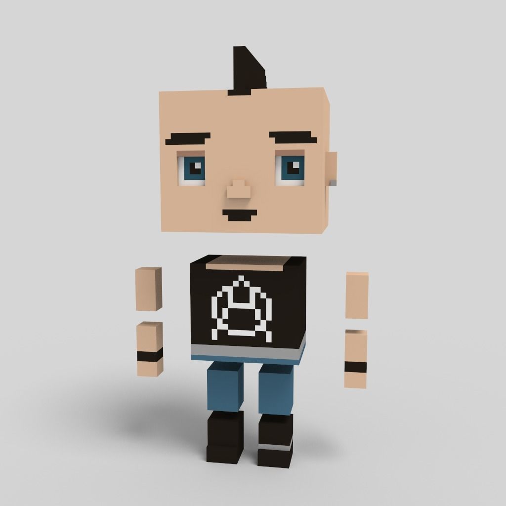 Rigged Voxel Punk Male 3D model_1