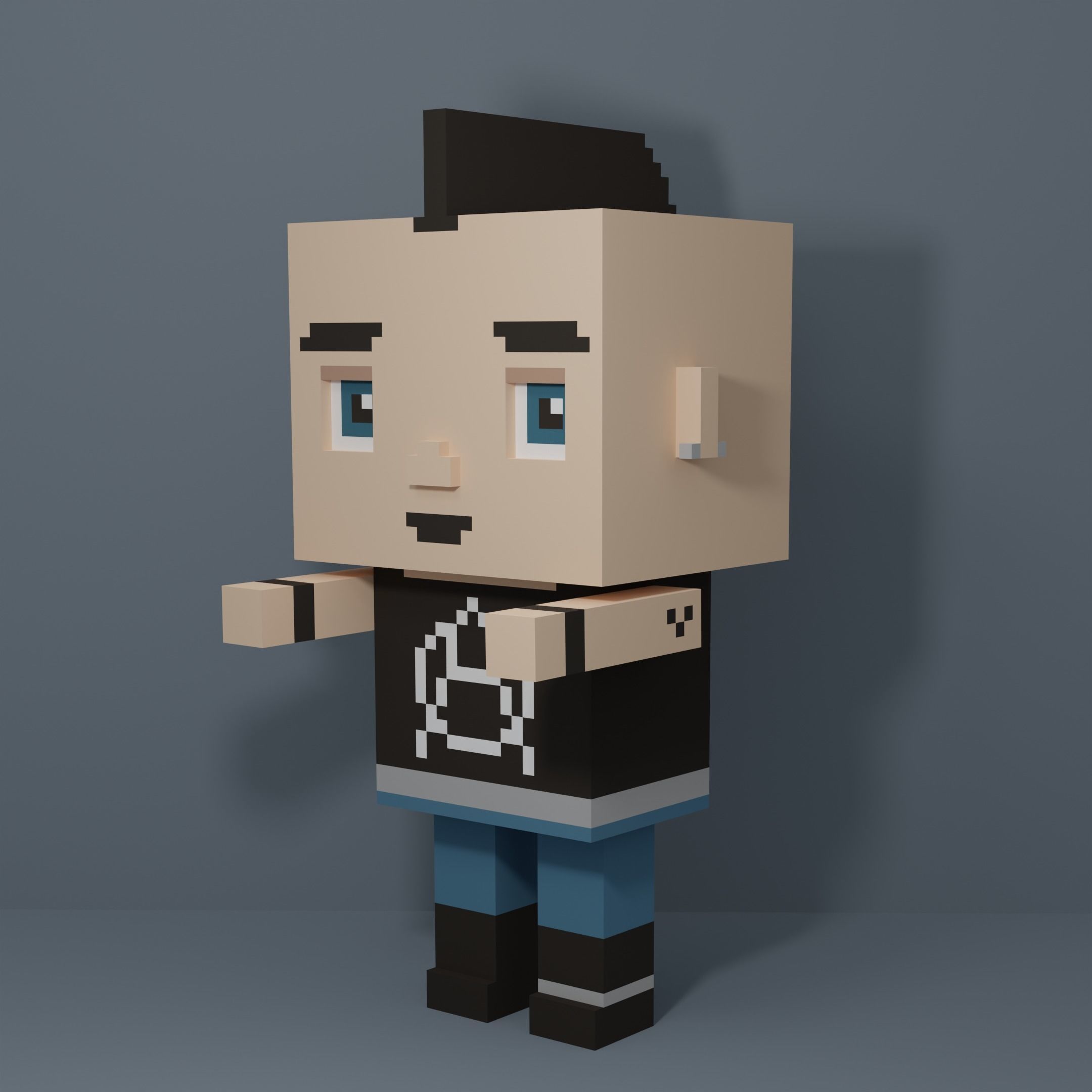 Rigged Voxel Punk Male 3D model_2