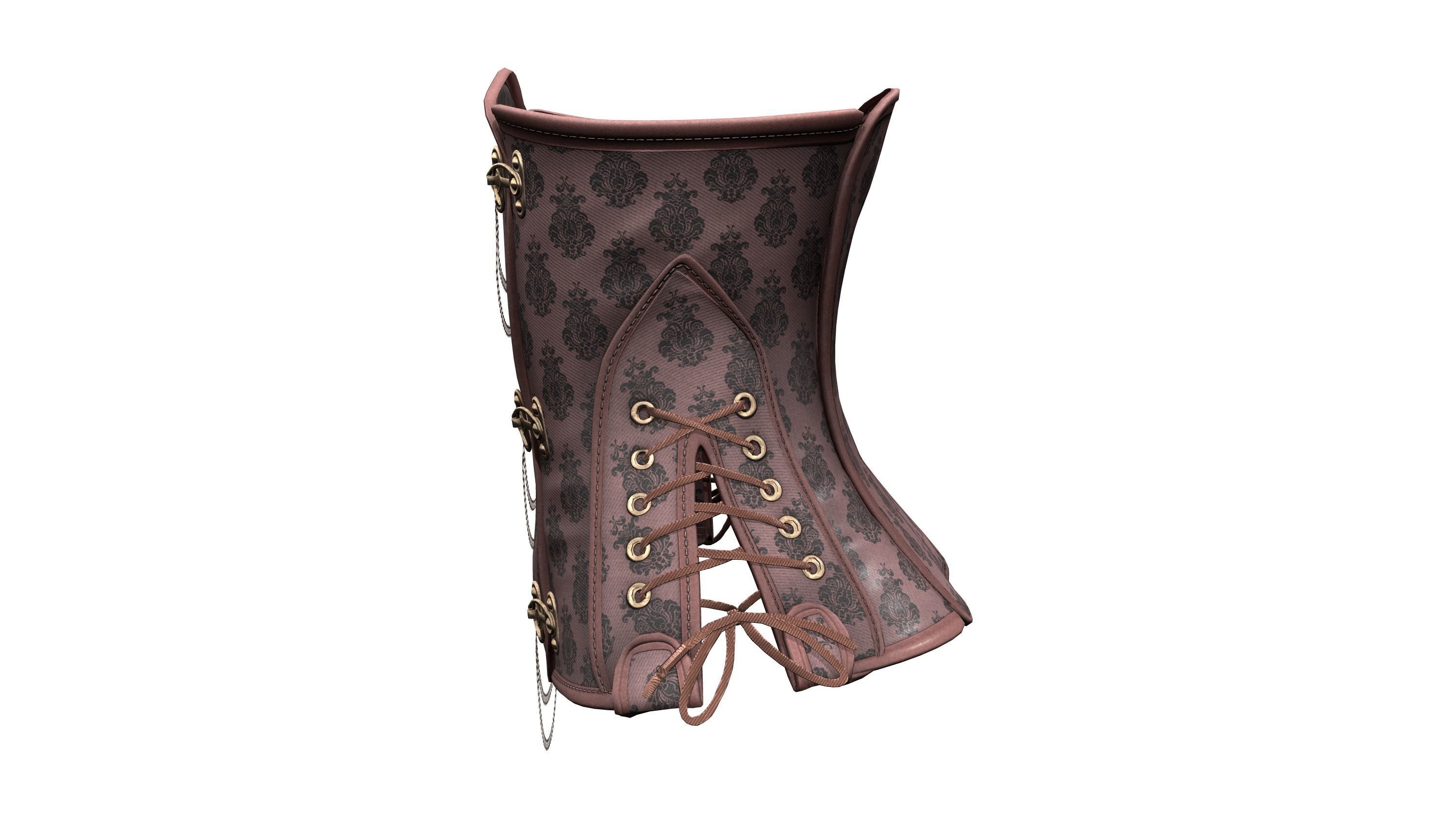 Steampunk Corset With Chains Low-poly 3D model_4