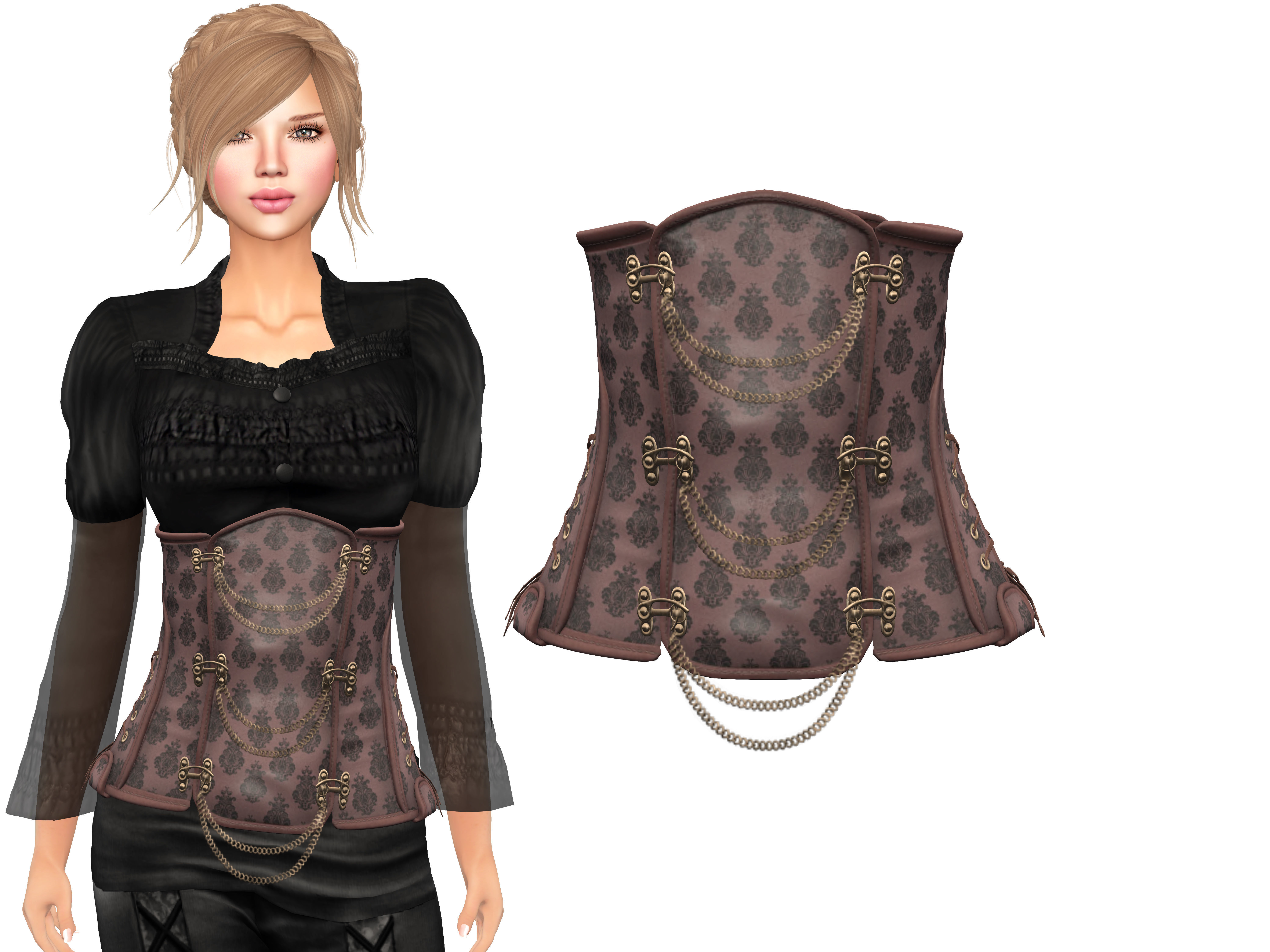 Steampunk Corset With Chains Low-poly 3D model_2