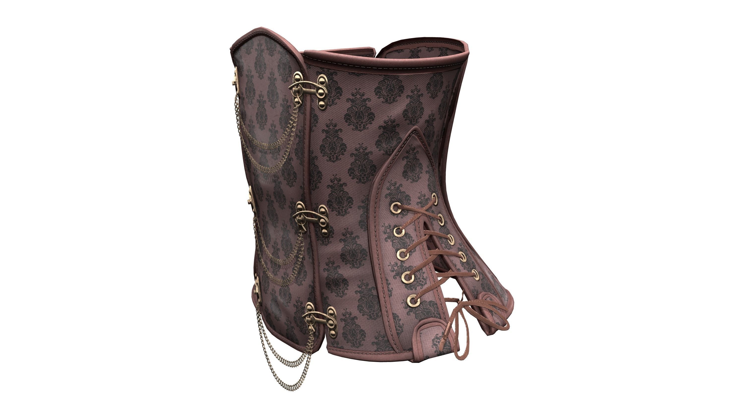 Steampunk Corset With Chains Low-poly 3D model_3