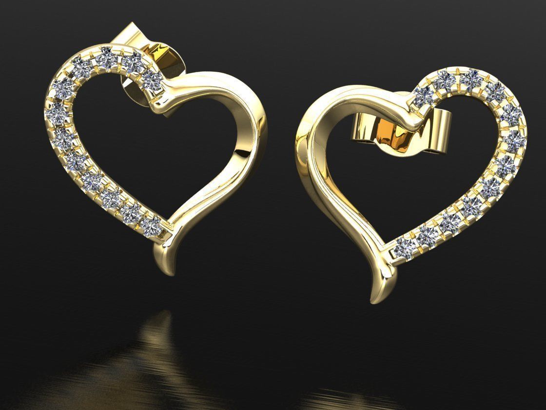 Heart earrings with diamonds 3D model 3D print model_2