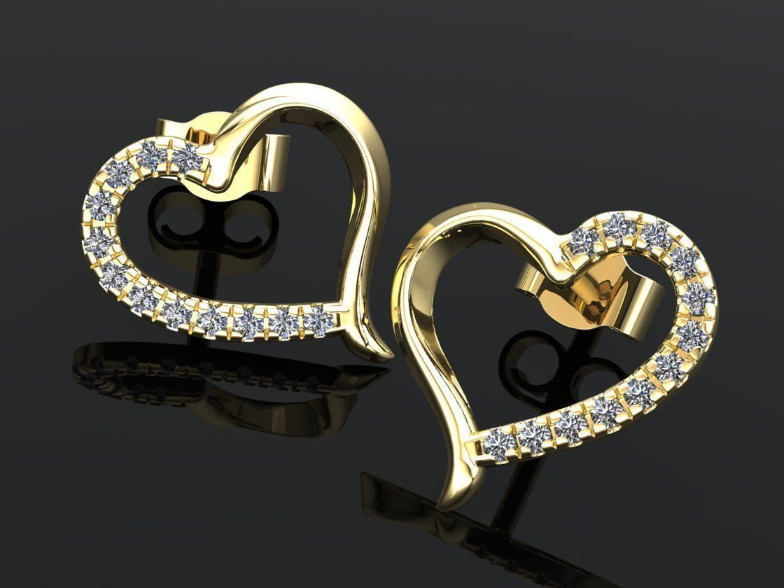 Heart earrings with diamonds 3D model 3D print model_1