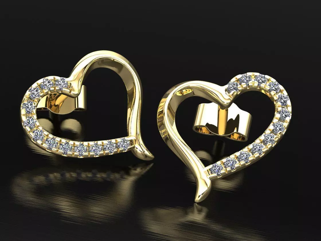 Heart earrings with diamonds 3D model 3D print model_0