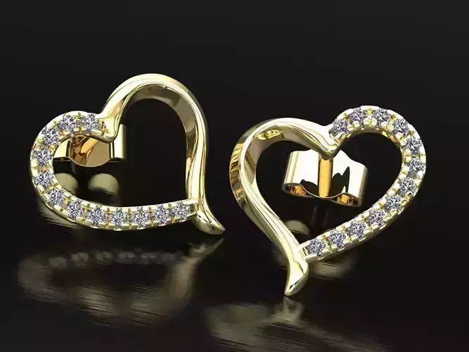 Heart earrings with diamonds 3D model