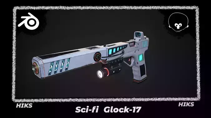 Sci-fi Glock-17 Low-poly 3D model