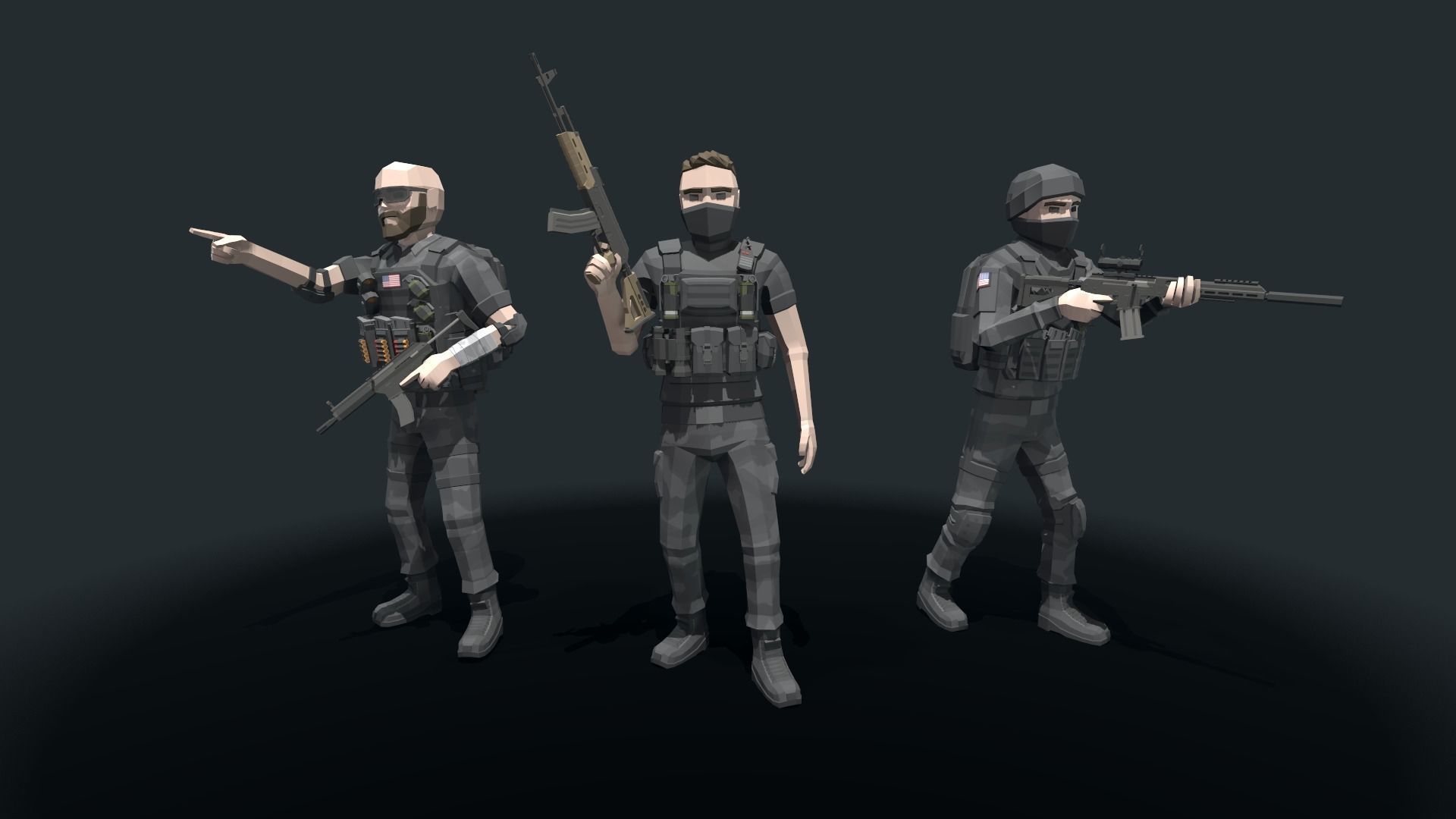 Low Poly  Soldiers Low-poly 3D model_4