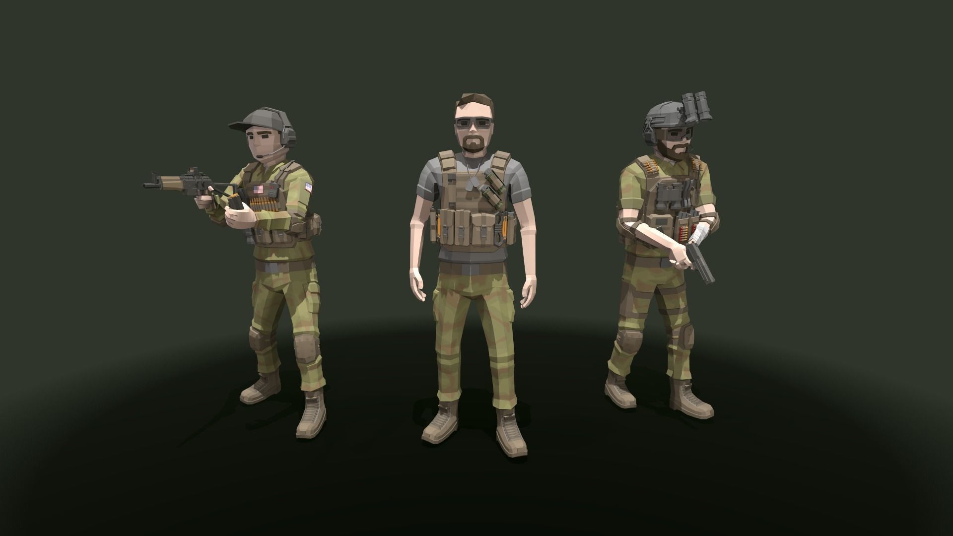Low Poly  Soldiers Low-poly 3D model_3