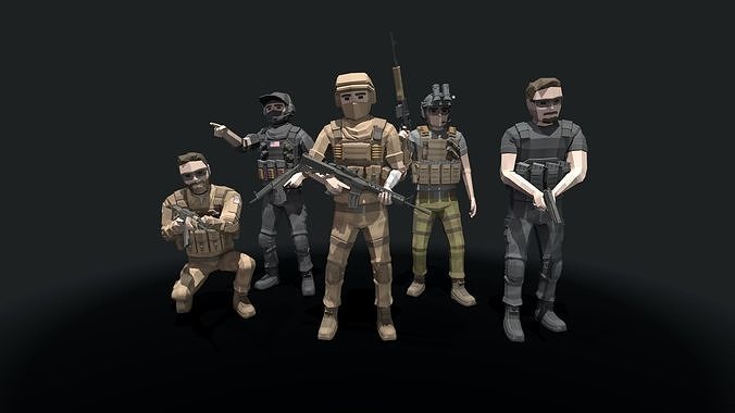 Low Poly  Soldiers Low-poly 3D model