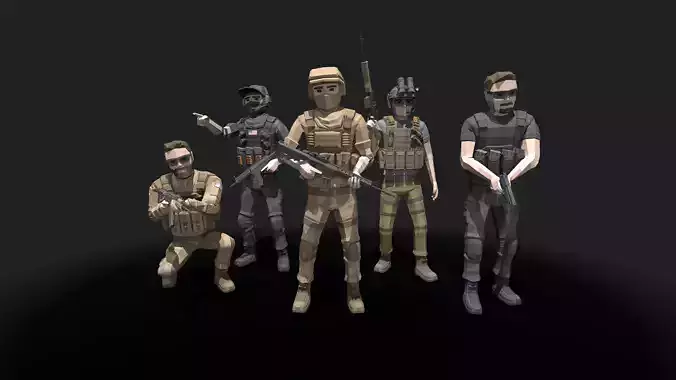 Low Poly  Soldiers Low-poly 3D model