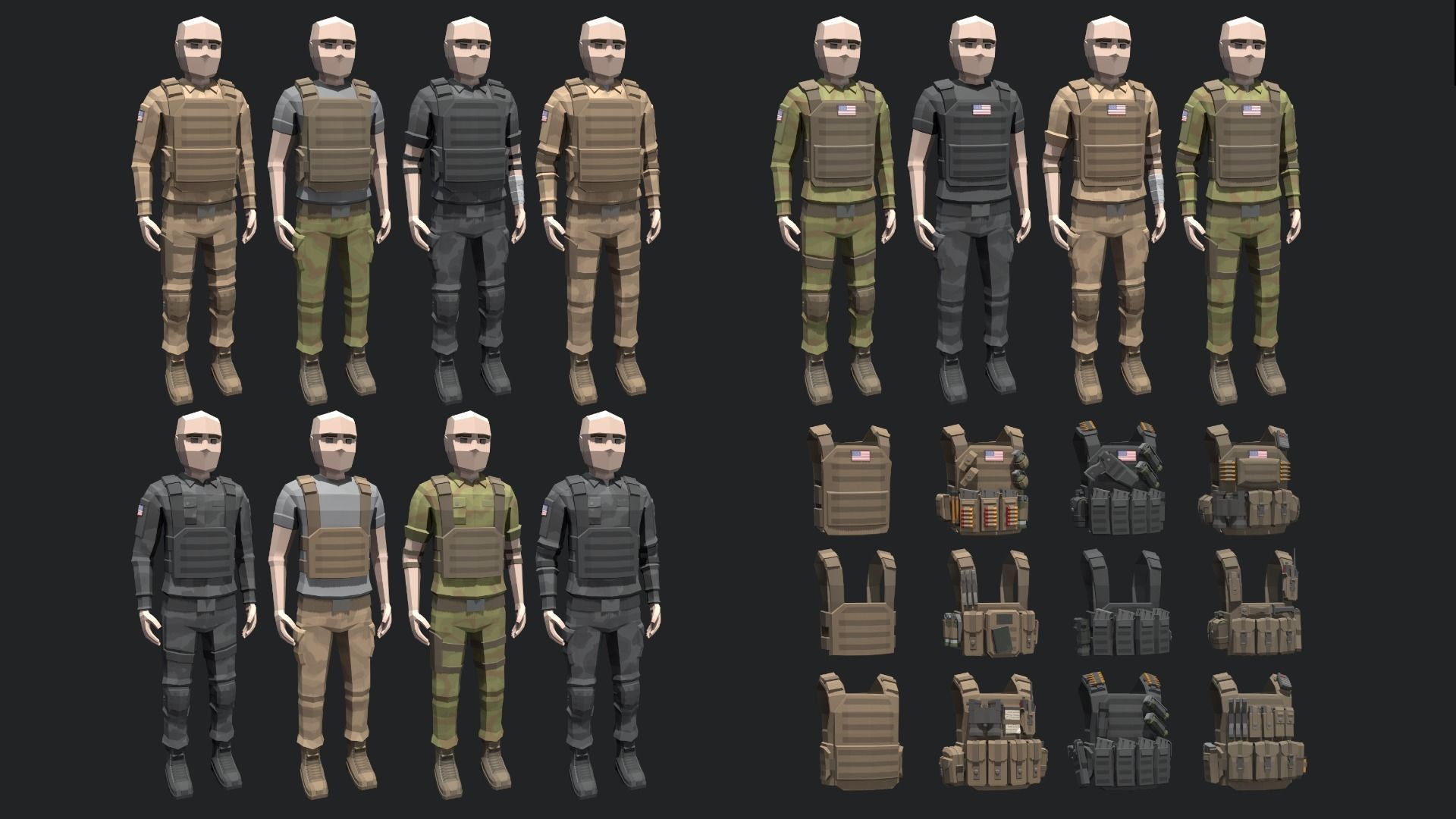 Low Poly  Soldiers Low-poly 3D model_6