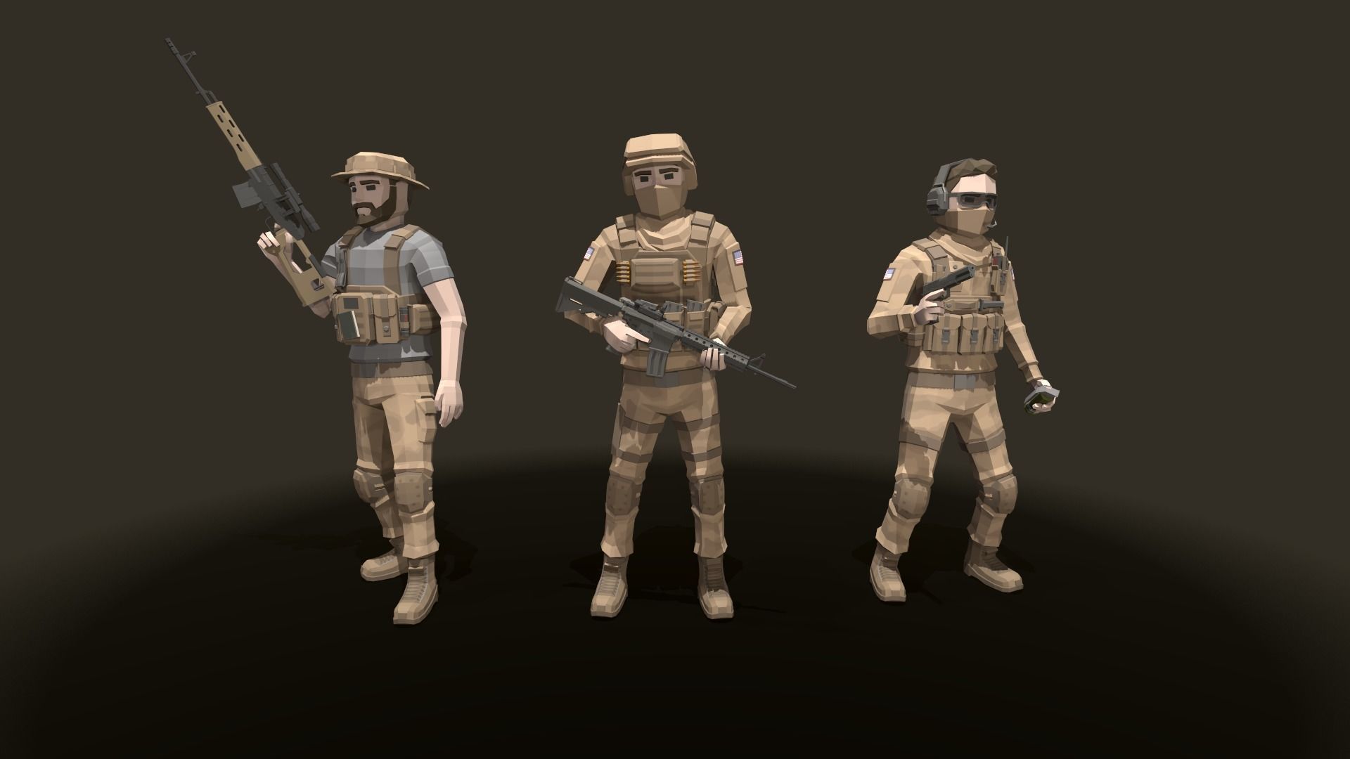 Low Poly  Soldiers Low-poly 3D model_2