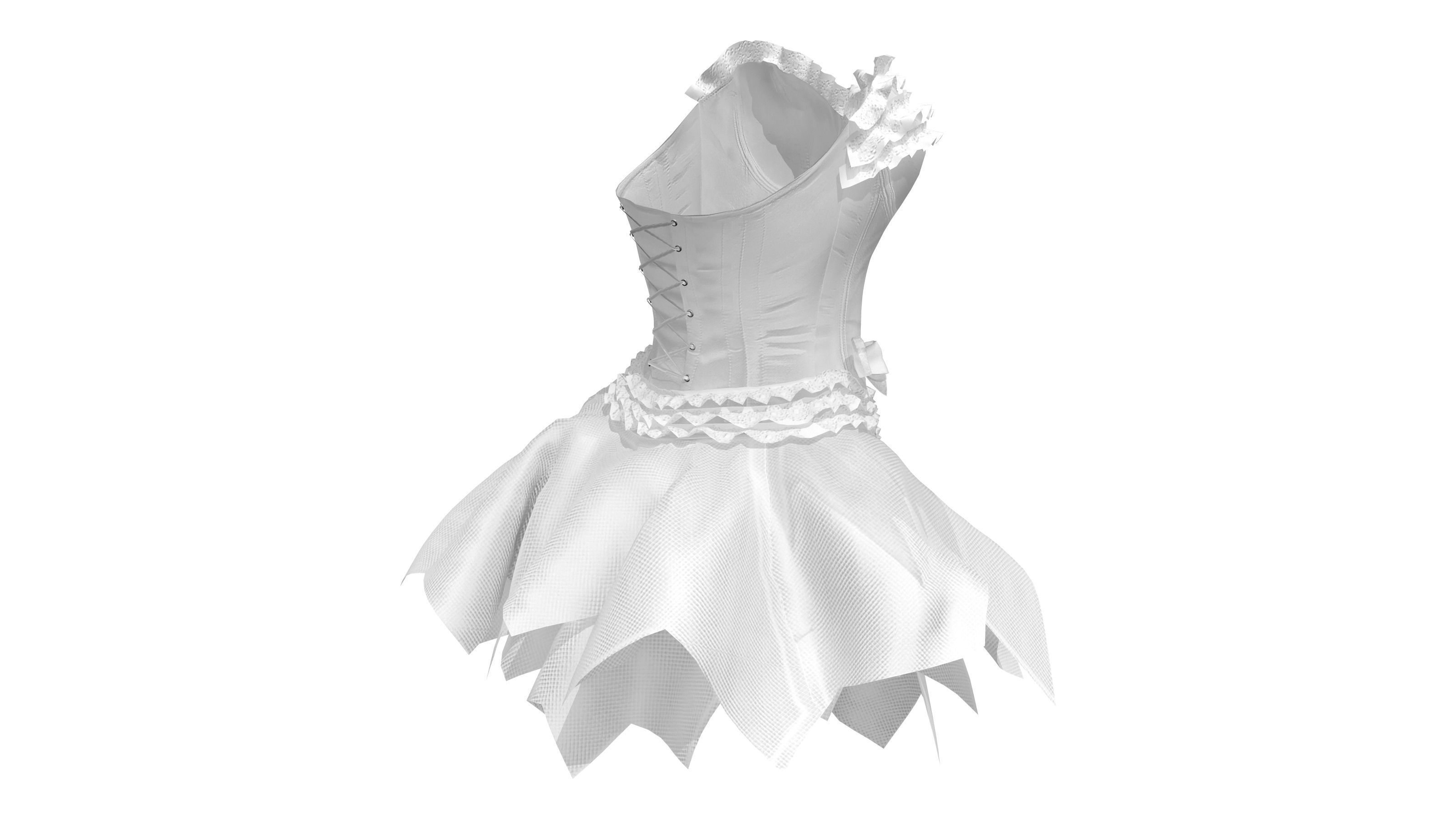 Bridal Corset With Tutu Skirt Low-poly 3D model_7