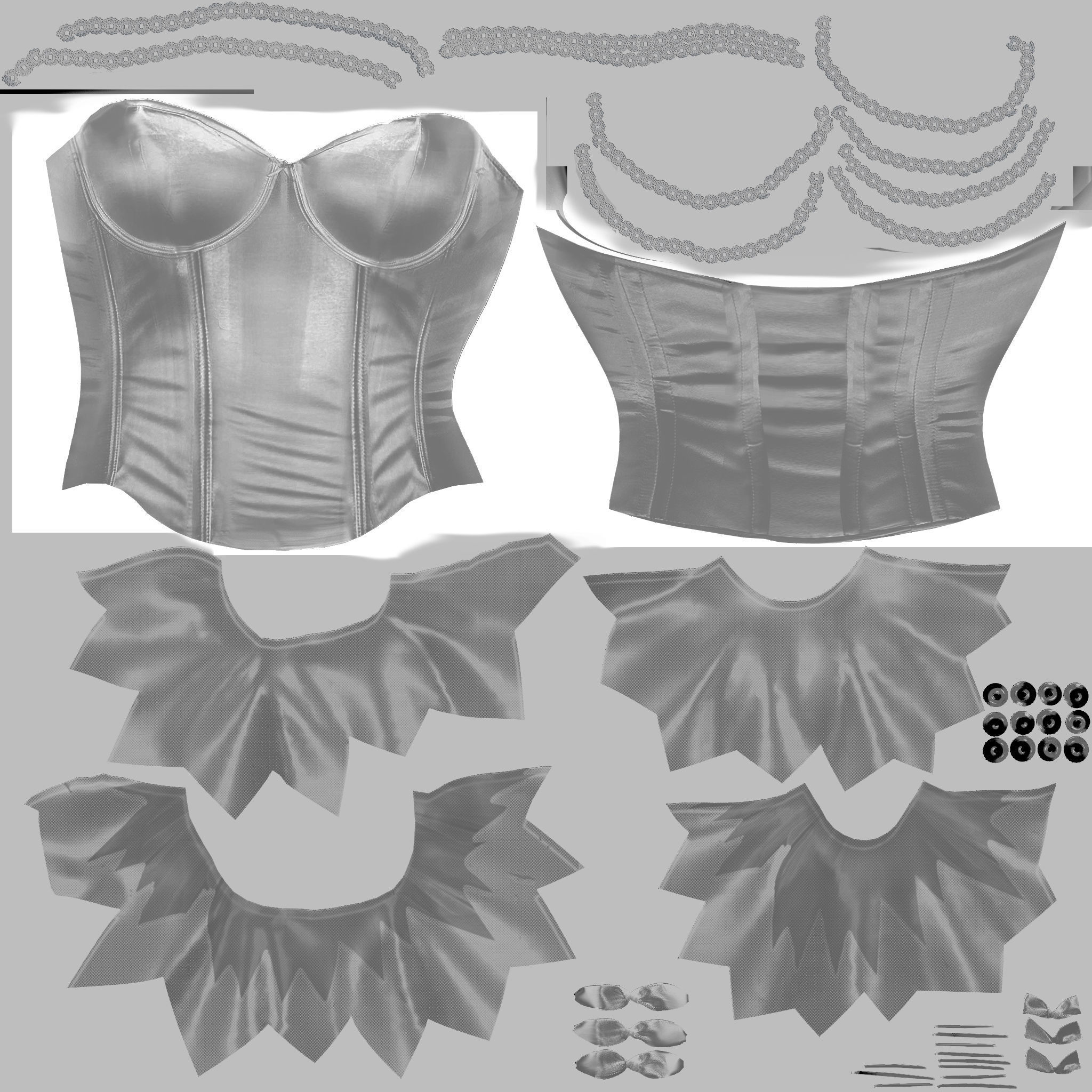 Bridal Corset With Tutu Skirt Low-poly 3D model_14