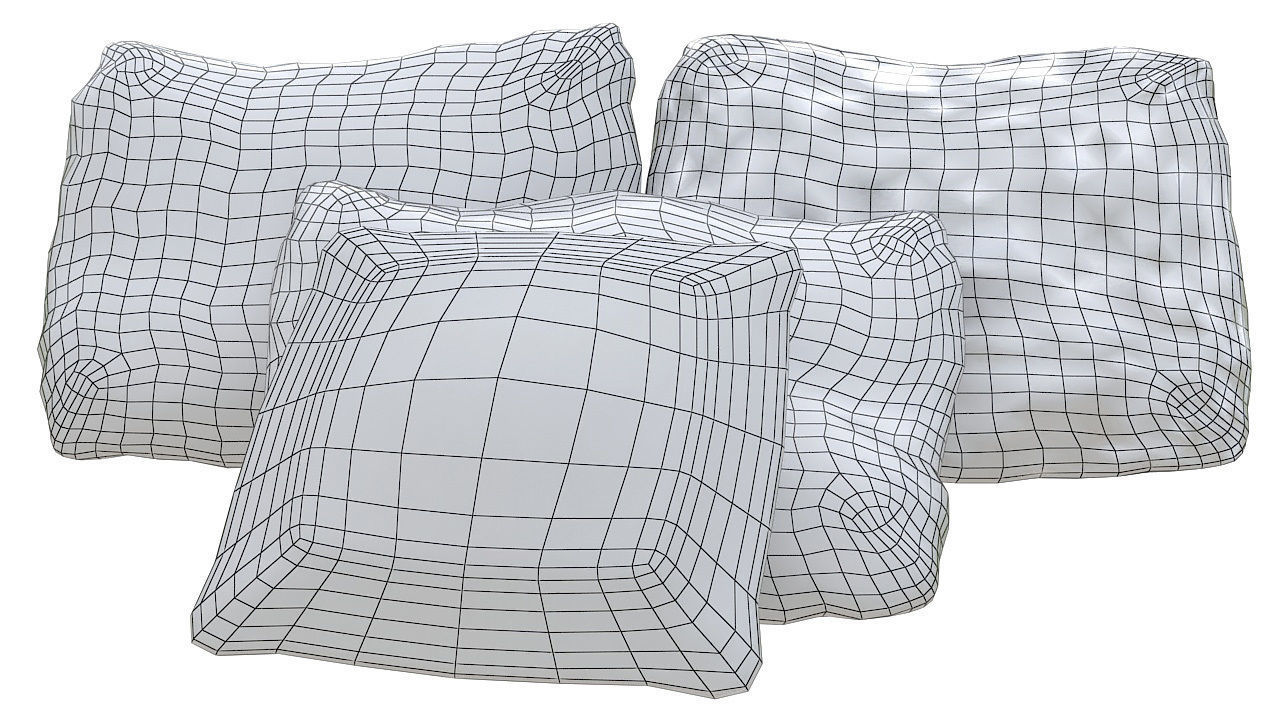 Fabric square cushions 3D model_8