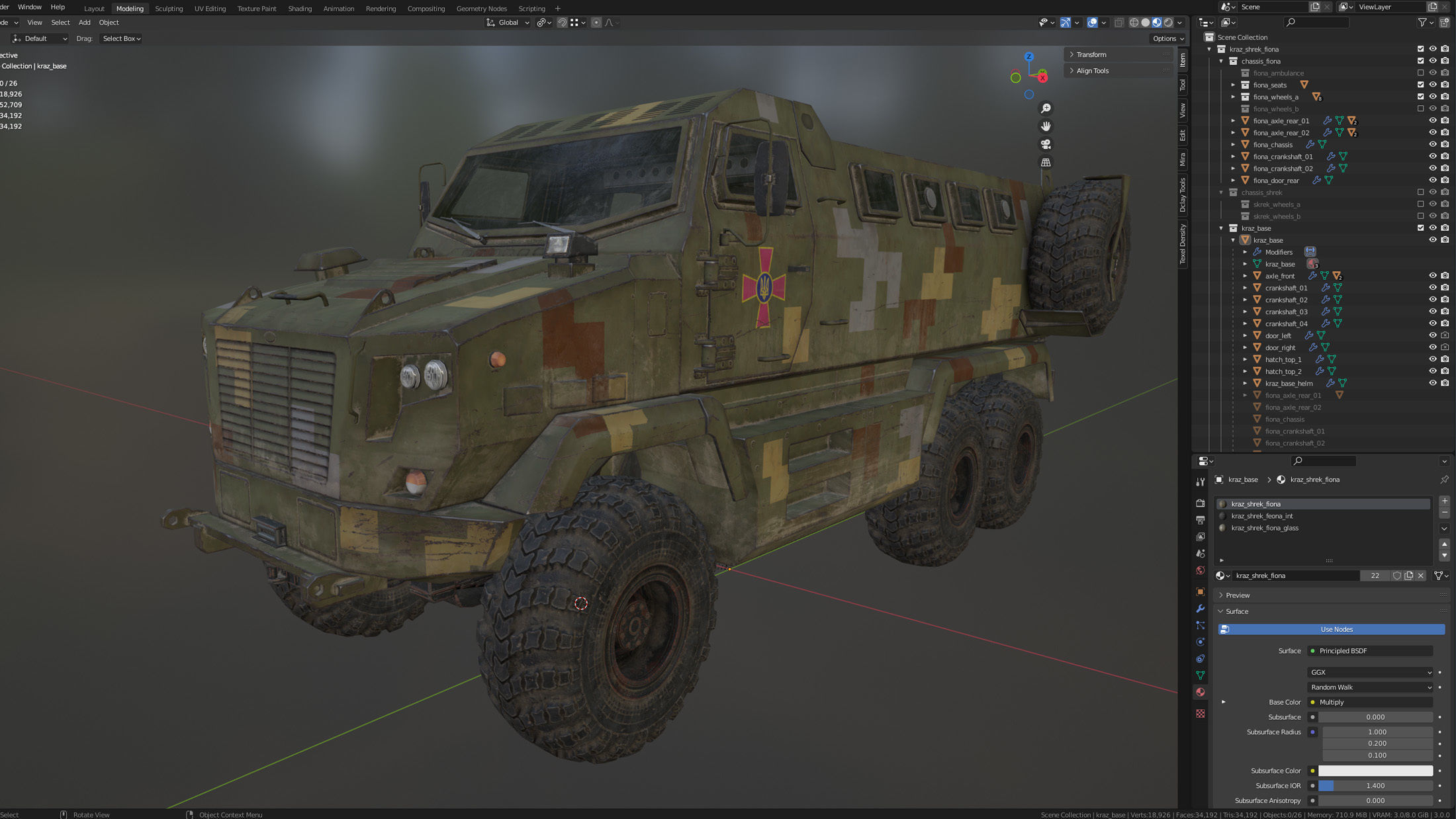 KrAZ Shrek and Fiona MPV Low-poly 3D model_27