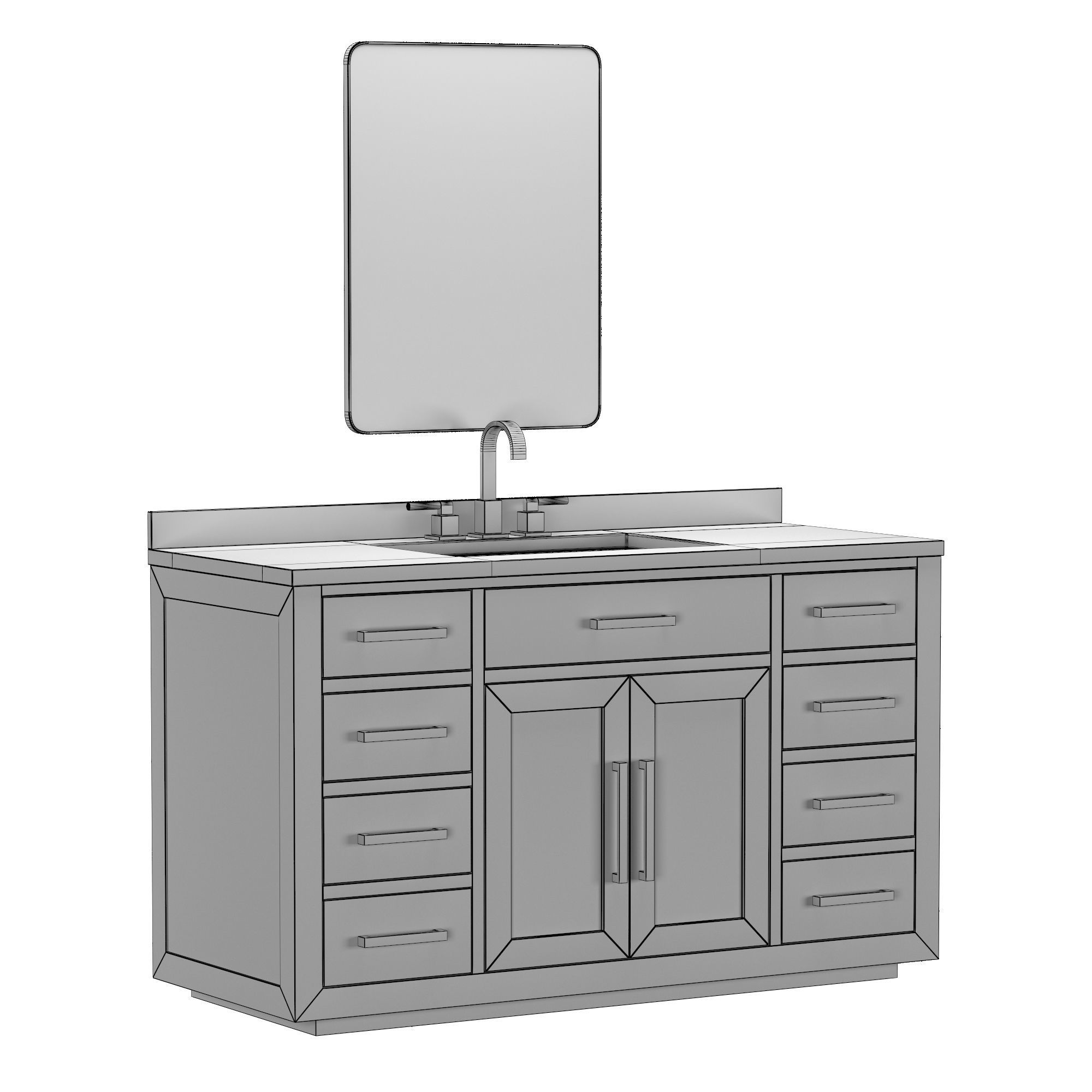 KEMPTON OAK SINGLE EXTRA-WIDE VANITY 3D model_5