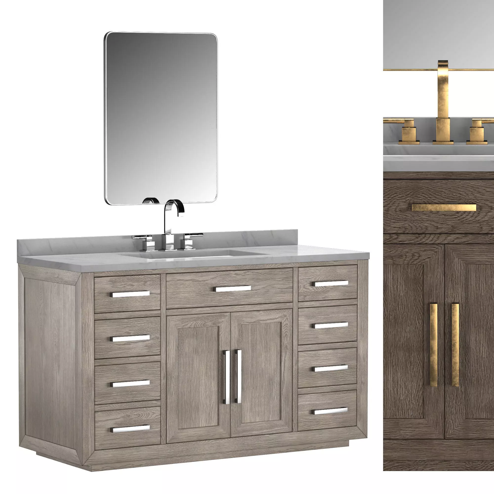 KEMPTON OAK SINGLE EXTRA-WIDE VANITY 3D model_0