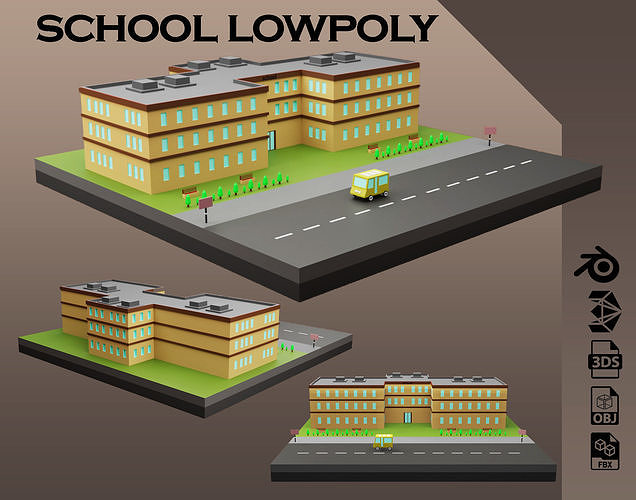 school lowpoly vol 01 Low-poly 3D model