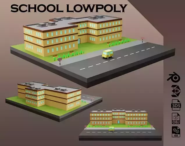 school lowpoly vol 01 Low-poly 3D model