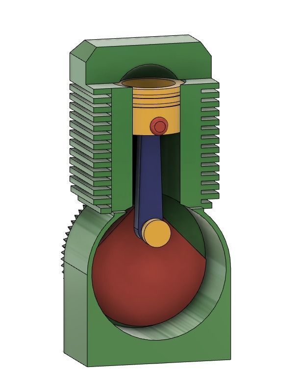 Rotating Single Piston Engine - see through engine      Basic 3D print model_1