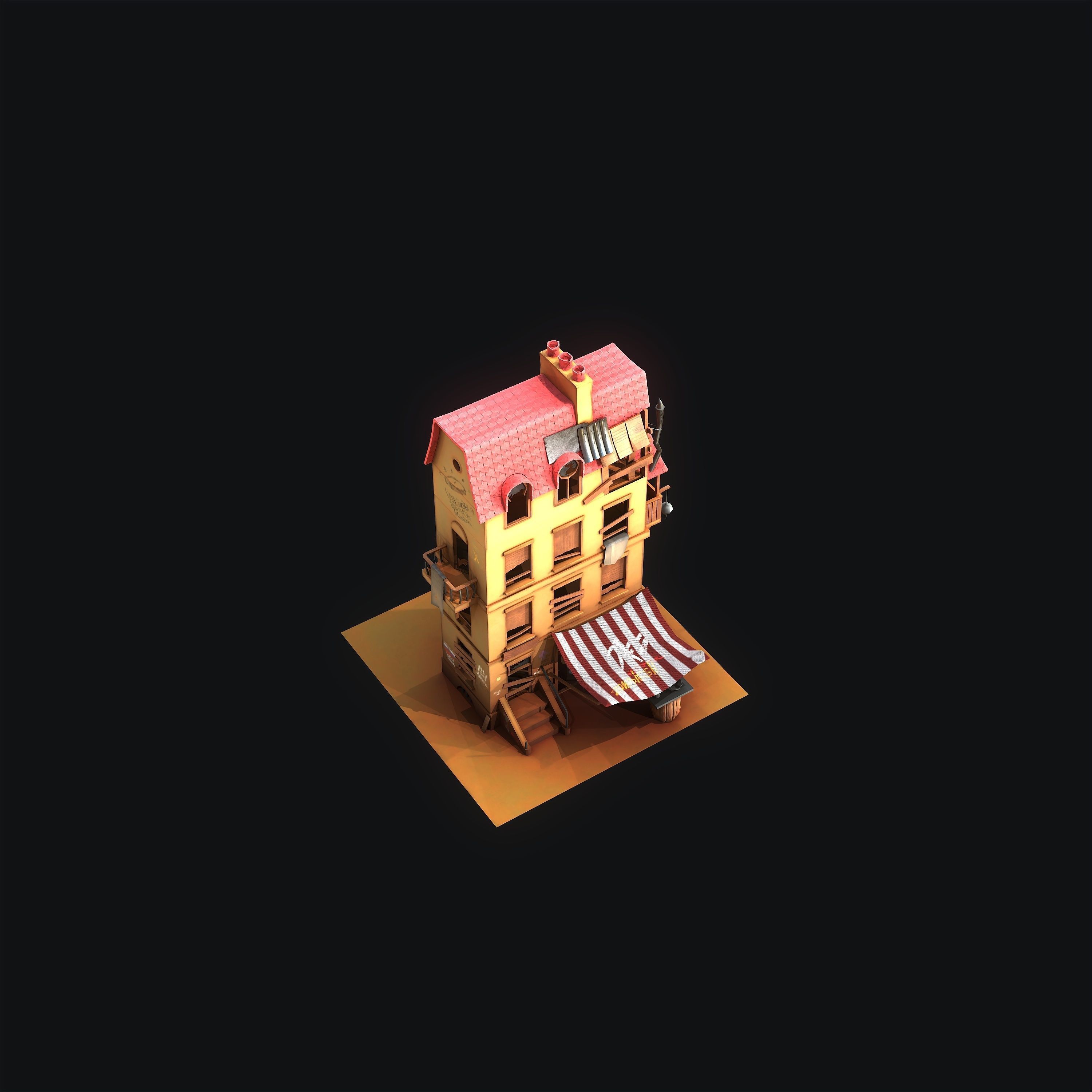 Stylized House Low-poly 3D model_10