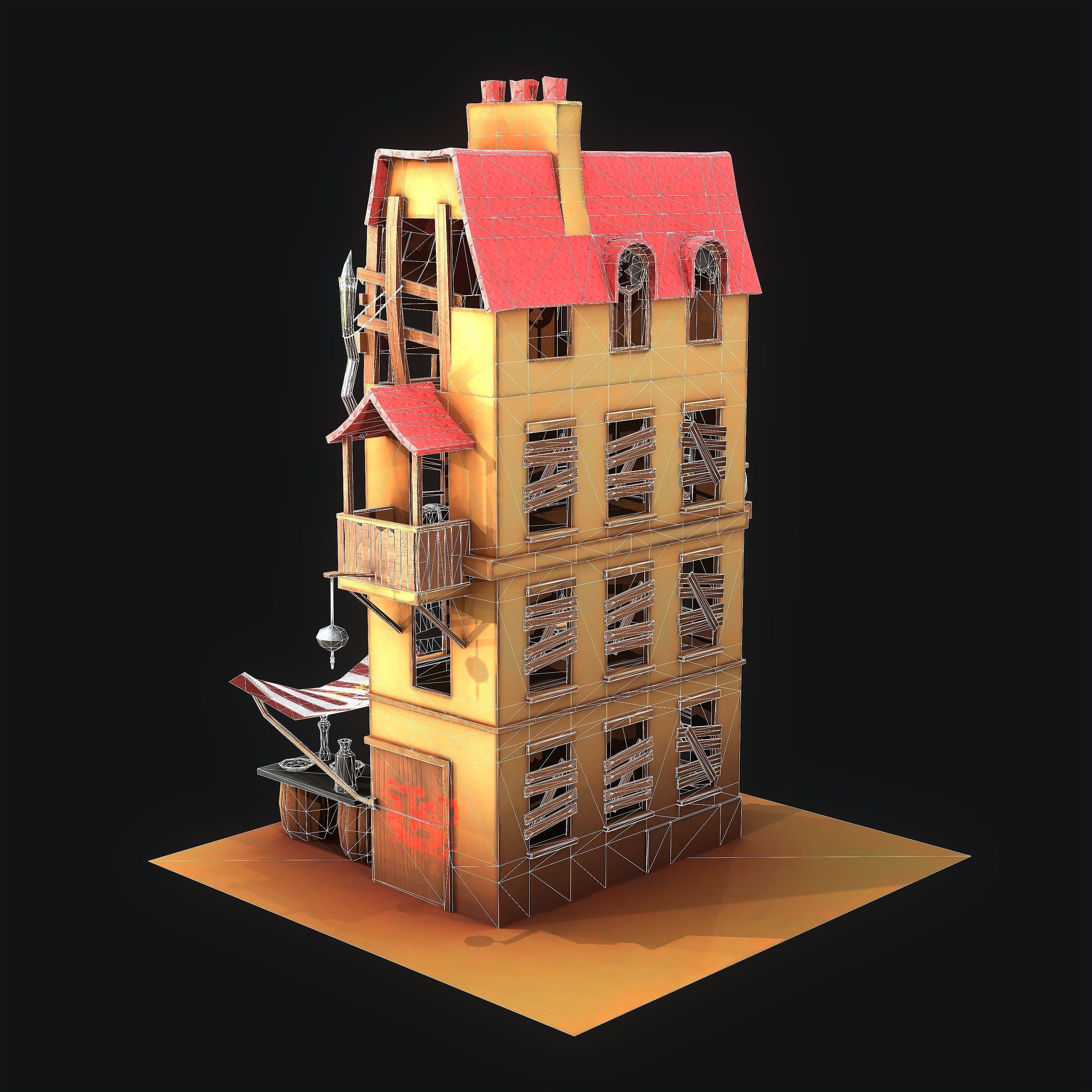 Stylized House Low-poly 3D model_7