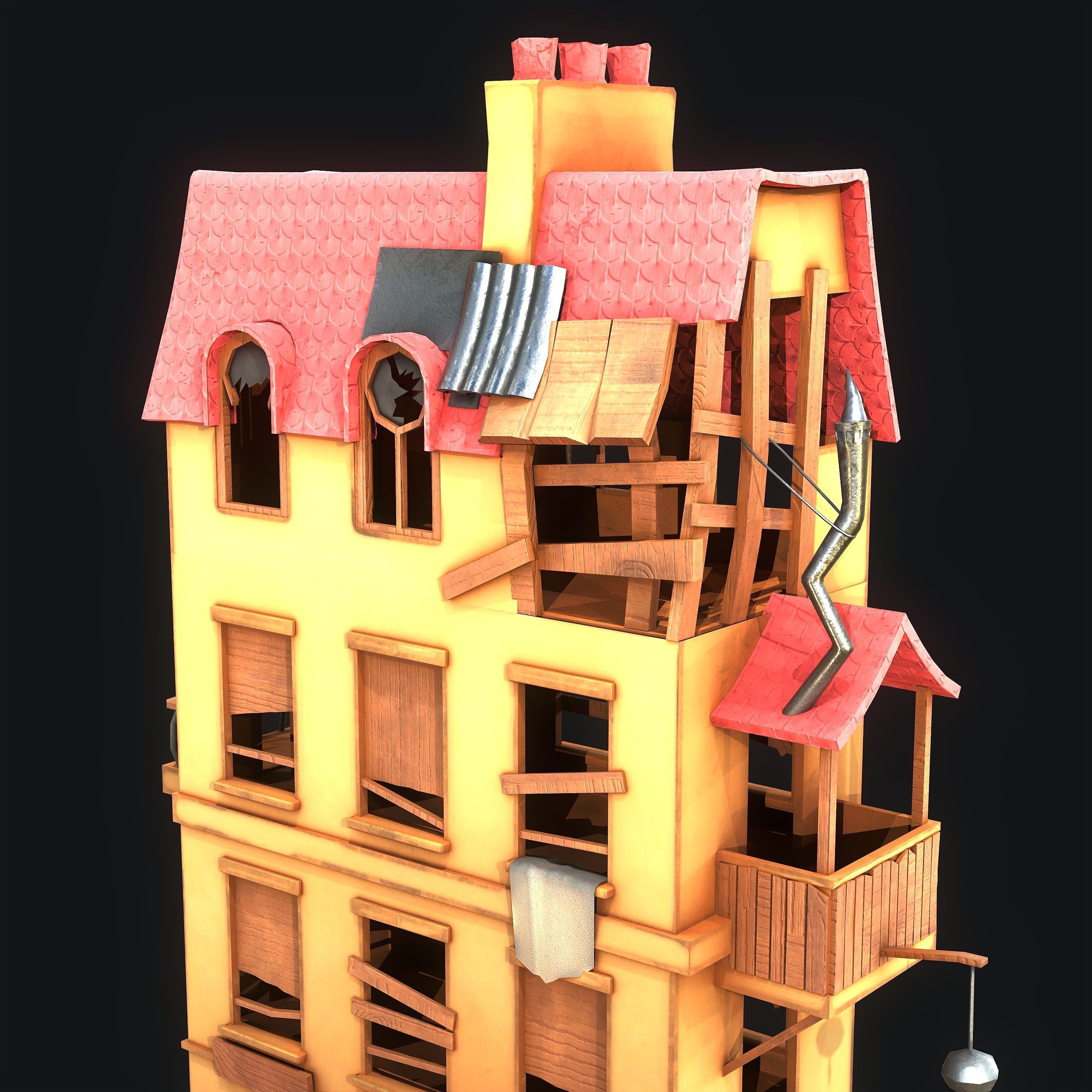 Stylized House Low-poly 3D model_4
