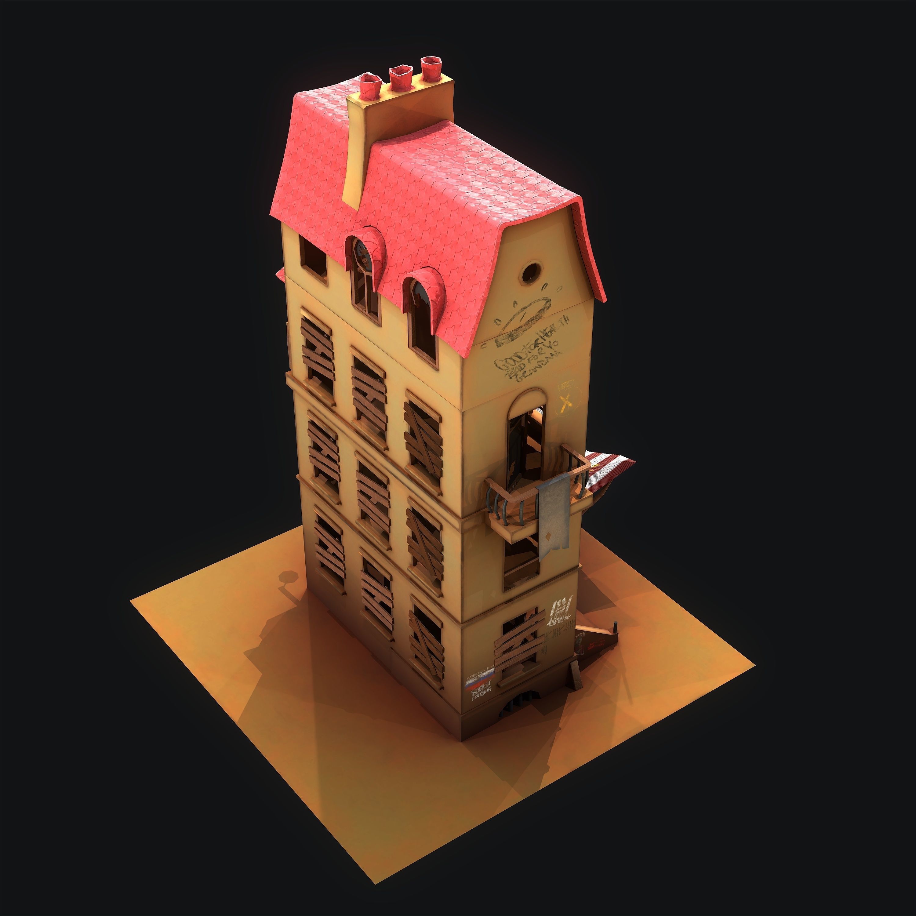 Stylized House Low-poly 3D model_11