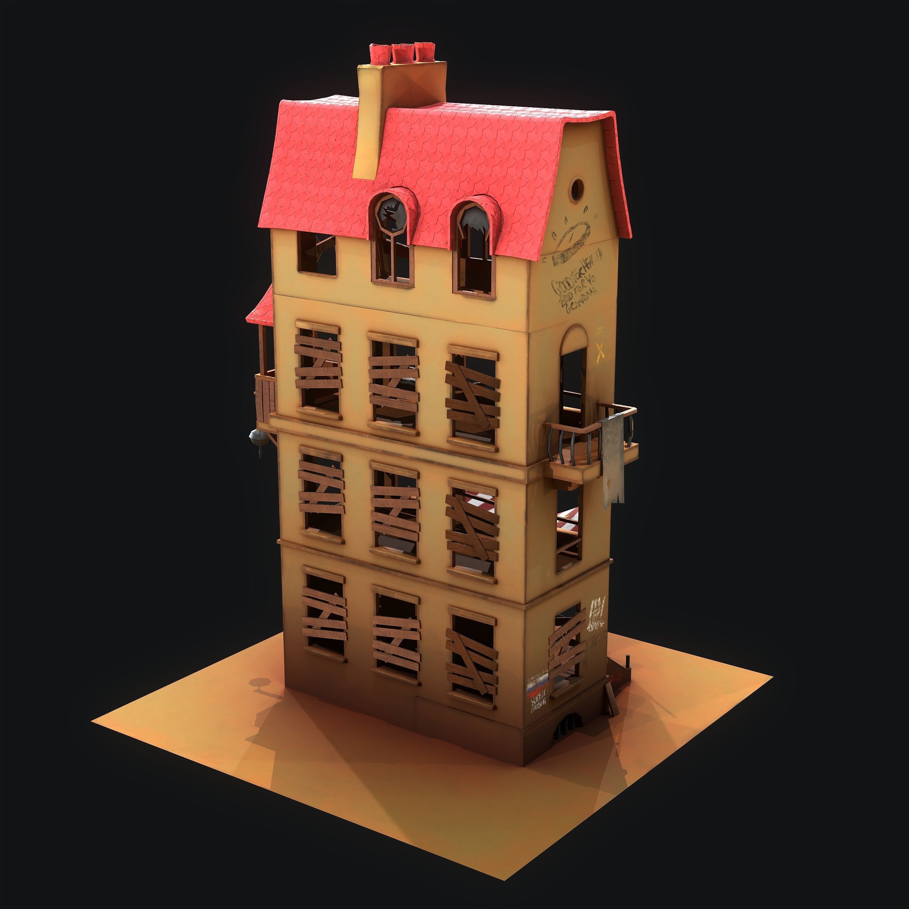 Stylized House Low-poly 3D model_2