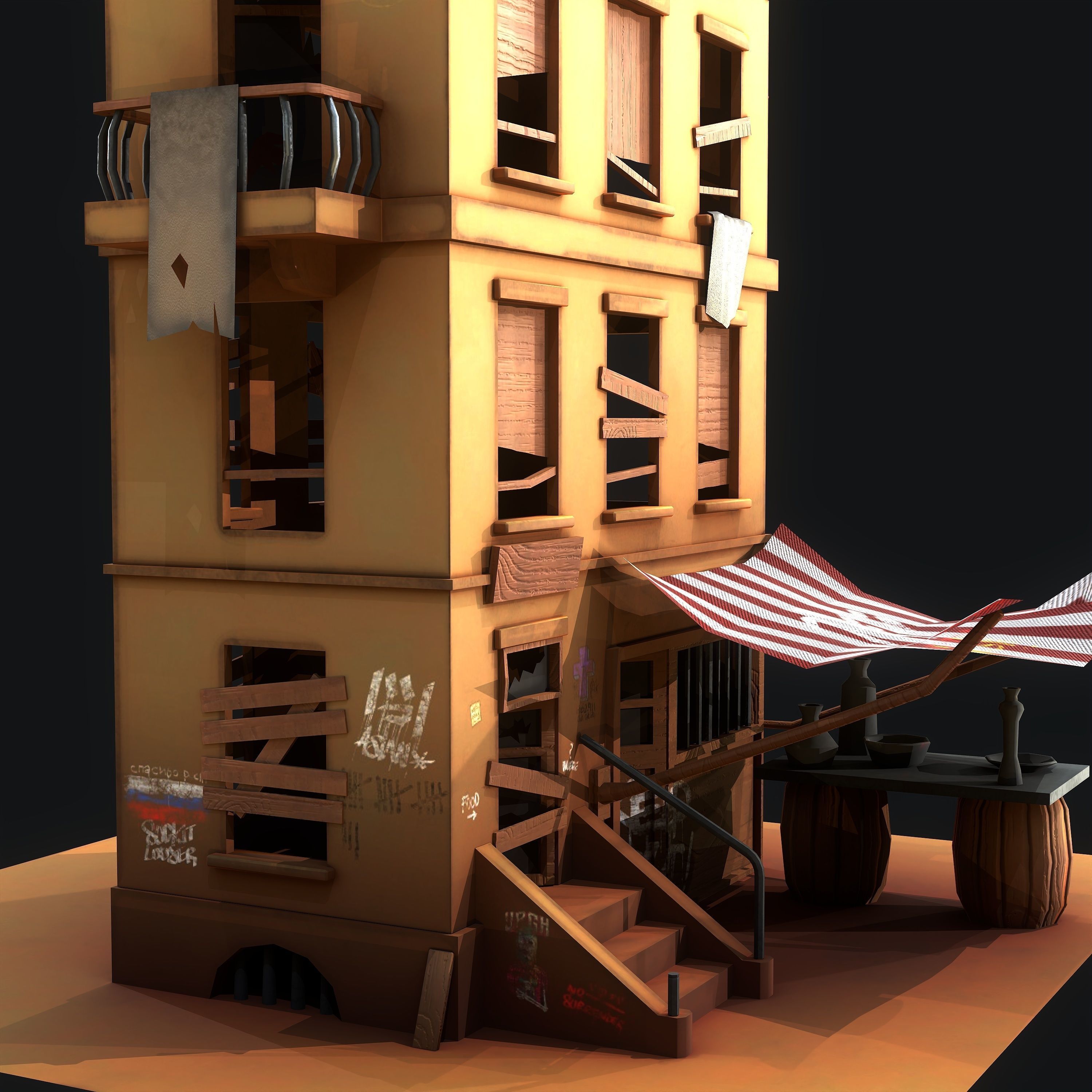 Stylized House Low-poly 3D model_12