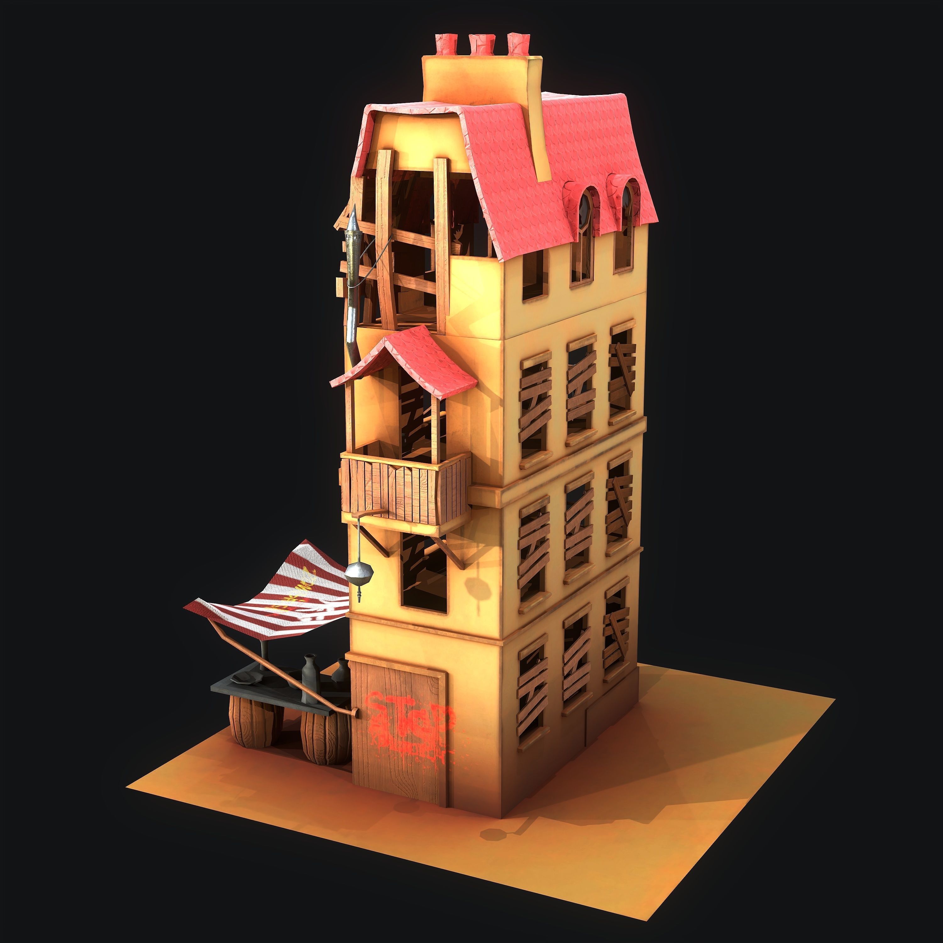 Stylized House Low-poly 3D model_3