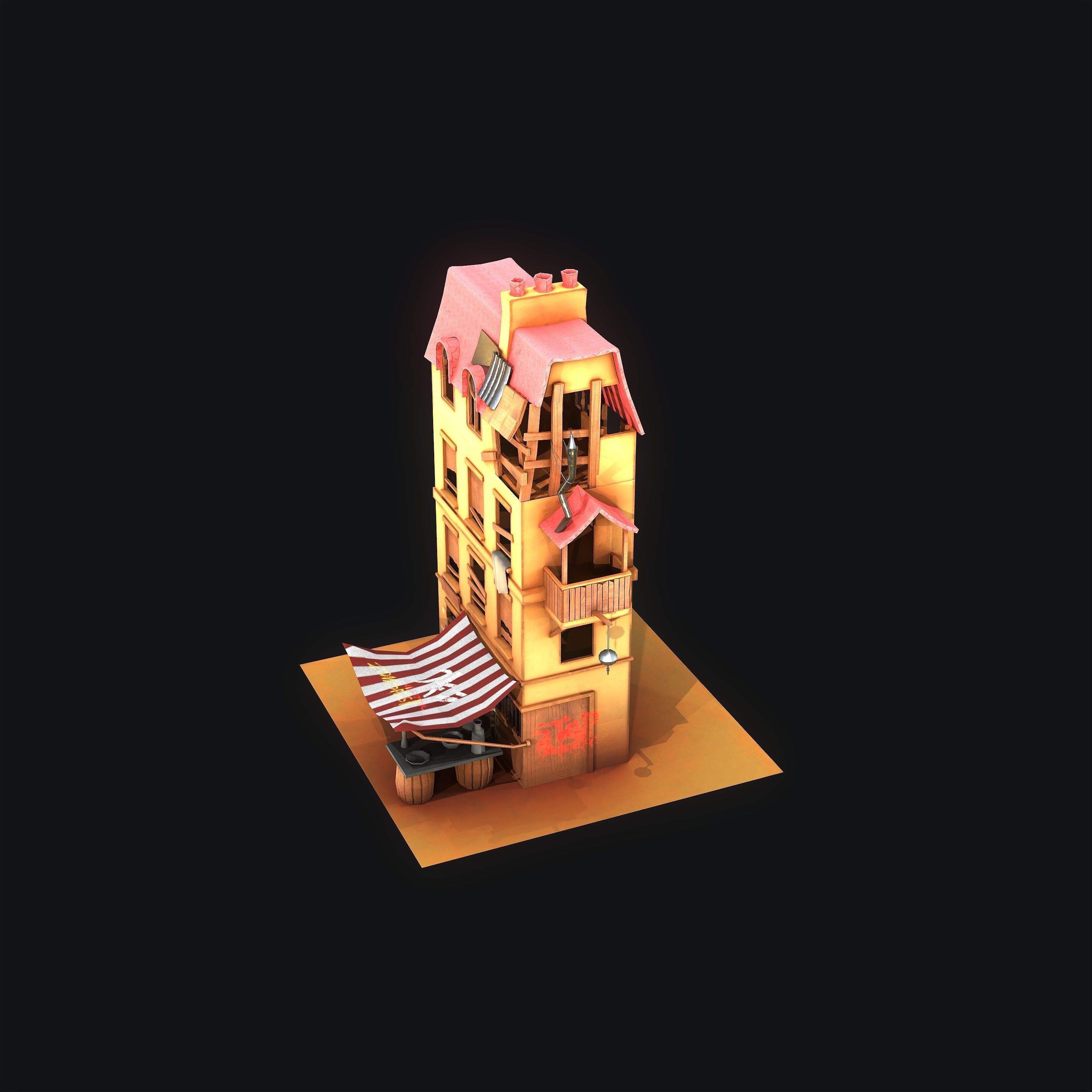 Stylized House Low-poly 3D model_9