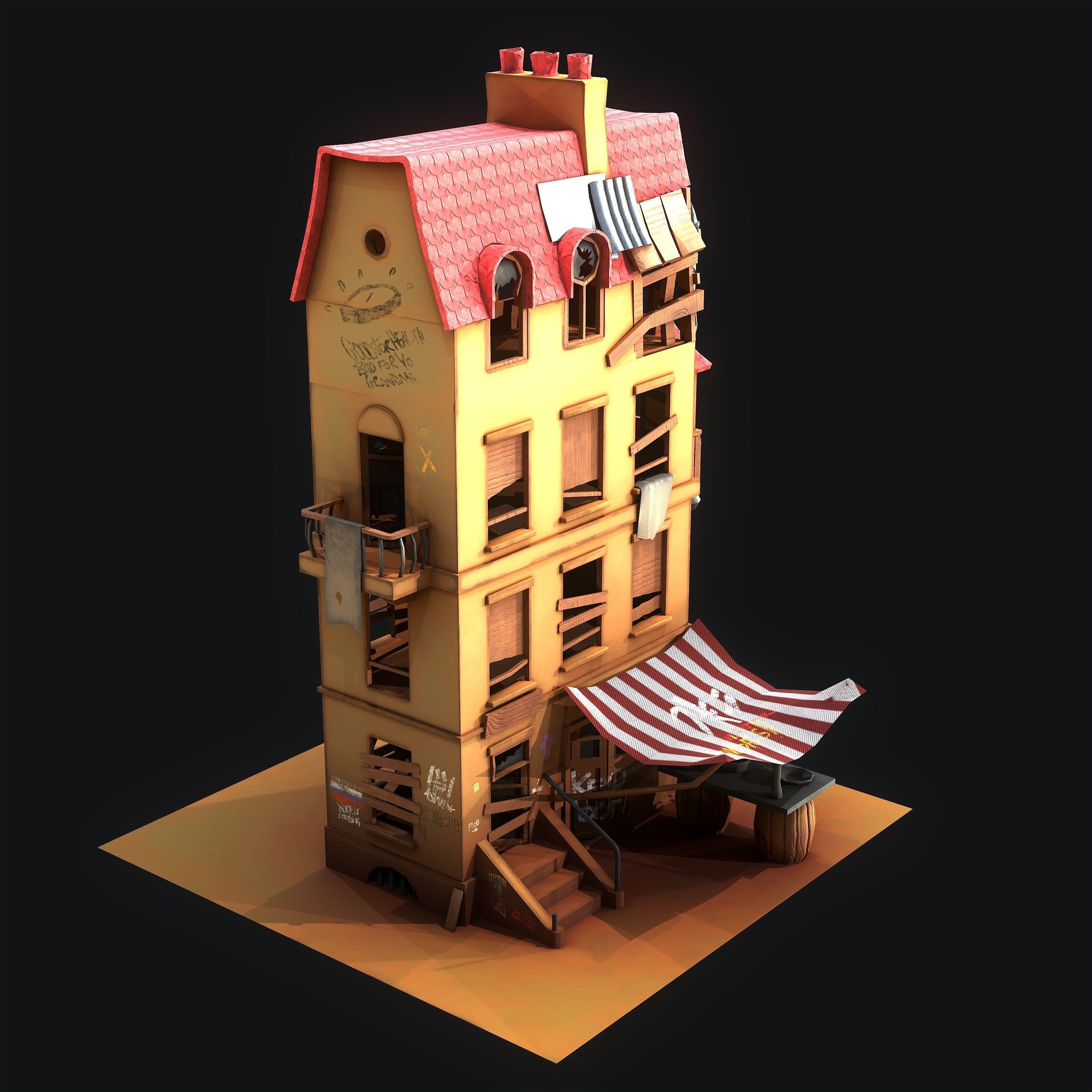 Stylized House Low-poly 3D model_1