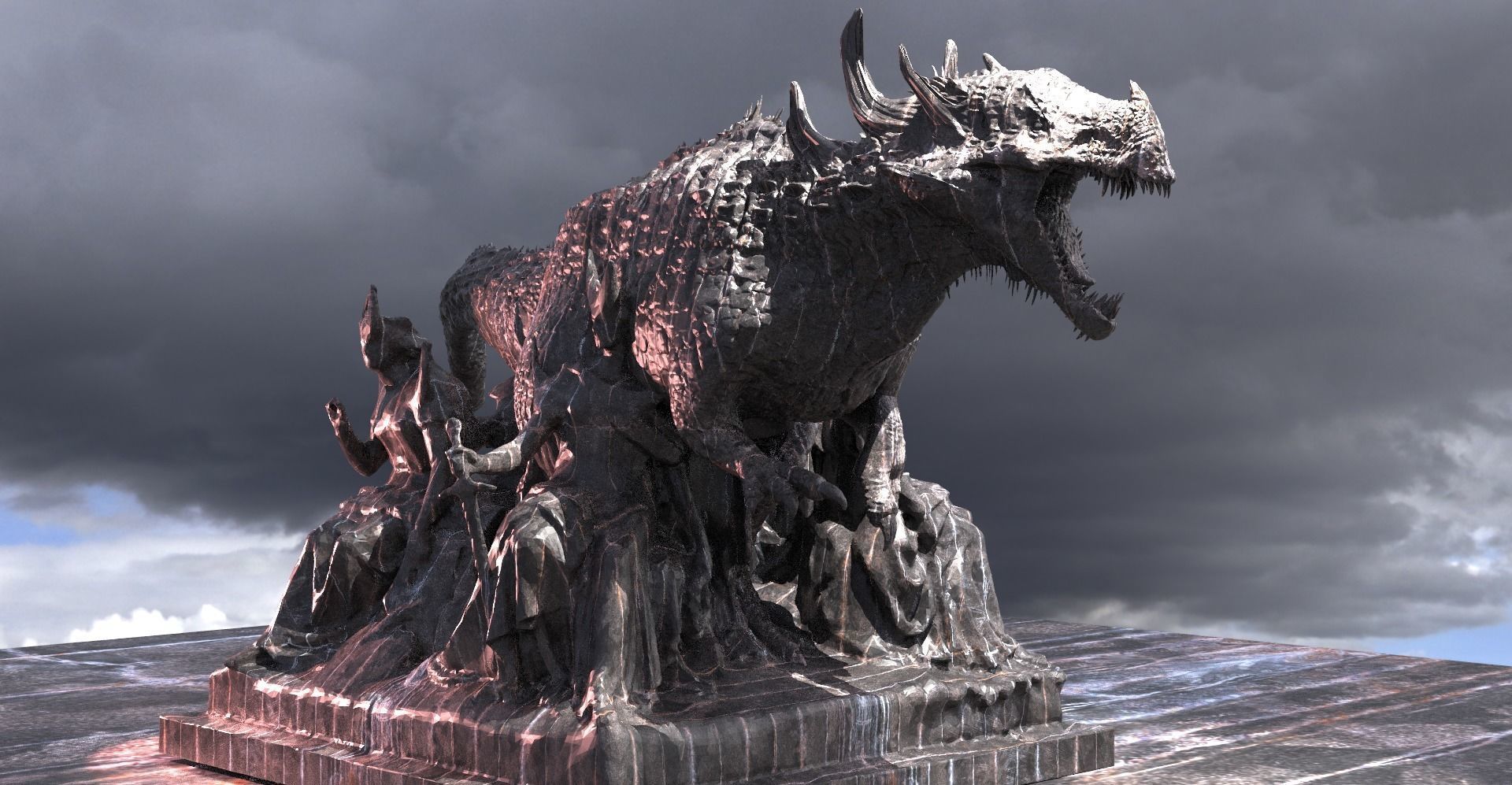 Dark Drake King Lizard Statue guardian priestesses  3D model_1