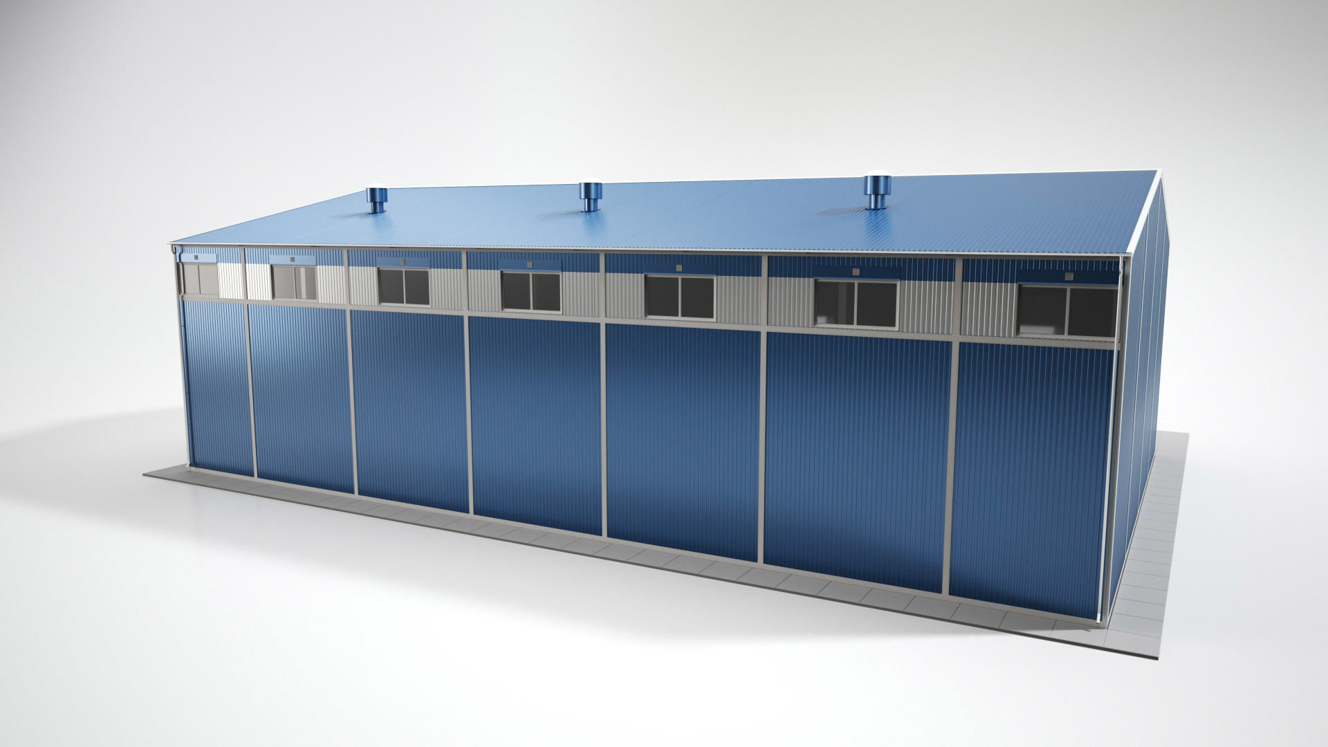 Hangar industrial building with roof 3D model_7