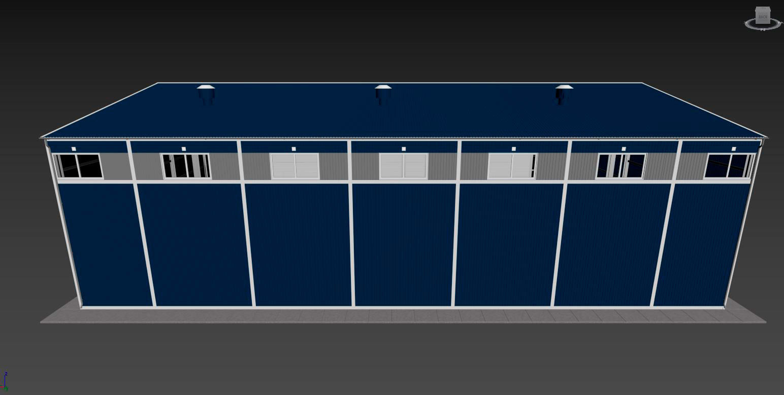 Hangar industrial building with roof 3D model_19