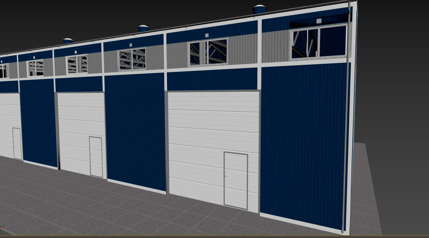 Hangar industrial building with roof 3D model_32