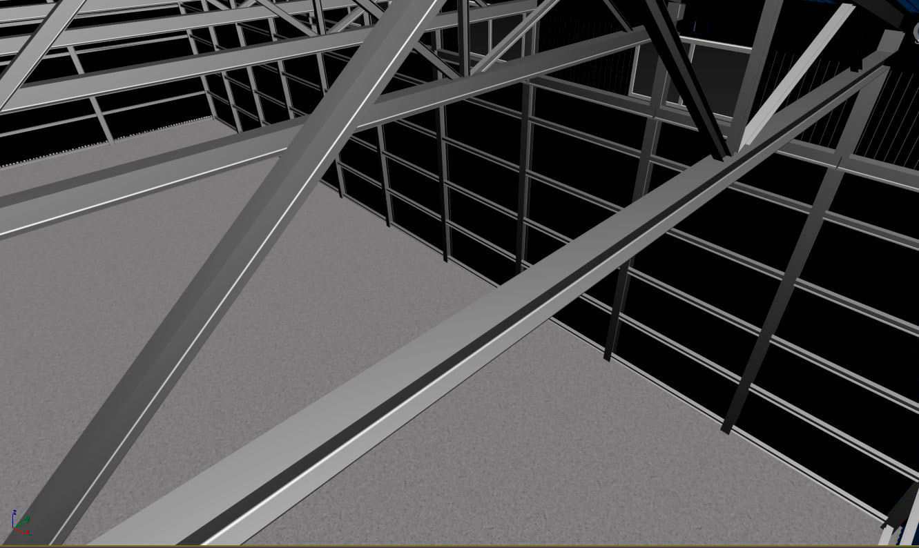 Hangar industrial building with roof 3D model_15